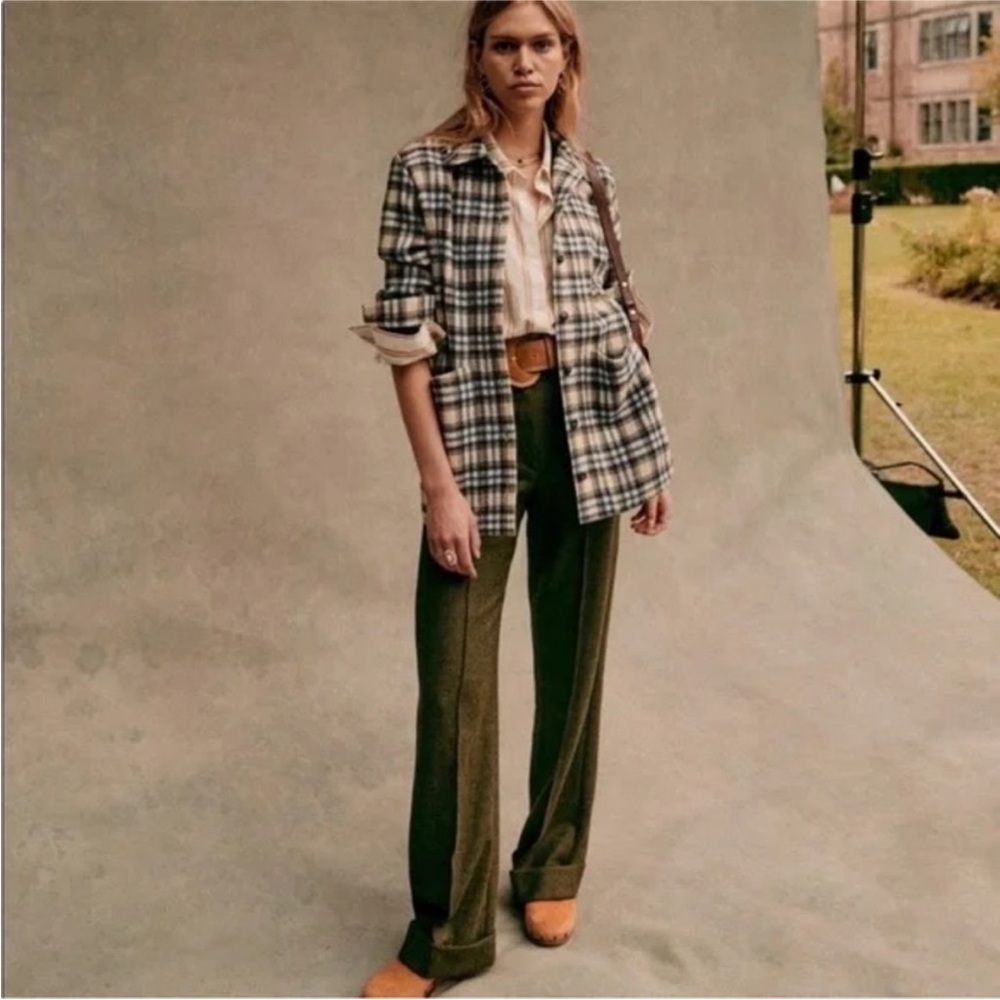 Sezane Will Jacket Ochre Blue Check Plaid
